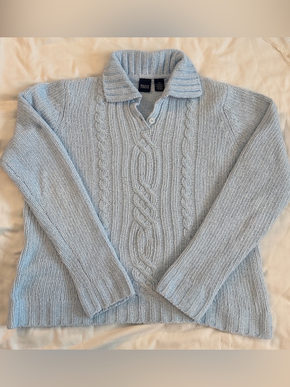 Basic Edition Light Blue Cable Knit Polo Sweater